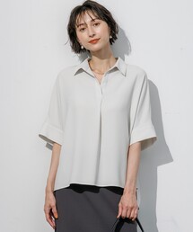 ストレッチジョーゼット スキッパーネック ブラウス