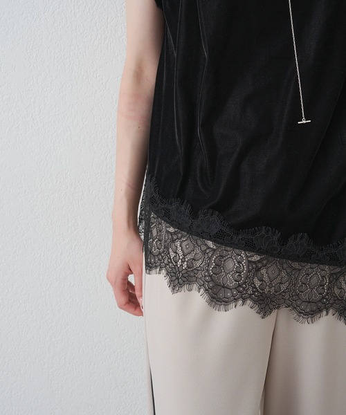 PUAL CE CIN(ピュアルセシン)の「レースヘムシアーベロアTシャツ(Tシャツ/カットソー・レディース・ブラック/ダークブラウン・MEDIUM)」の5枚目の写真