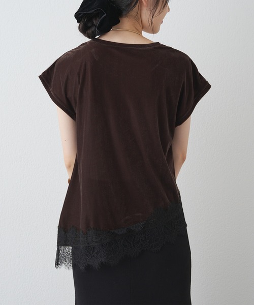 PUAL CE CIN(ピュアルセシン)の「レースヘムシアーベロアTシャツ(Tシャツ/カットソー・レディース・ブラック/ダークブラウン・MEDIUM)」の12枚目の写真