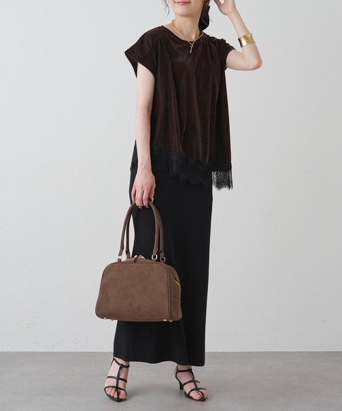 PUAL CE CIN(ピュアルセシン)の「レースヘムシアーベロアTシャツ(Tシャツ/カットソー・レディース・ブラック/ダークブラウン・MEDIUM)」の15枚目の写真