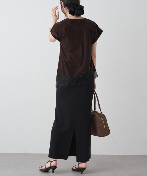 PUAL CE CIN(ピュアルセシン)の「レースヘムシアーベロアTシャツ(Tシャツ/カットソー・レディース・ブラック/ダークブラウン・MEDIUM)」の17枚目の写真