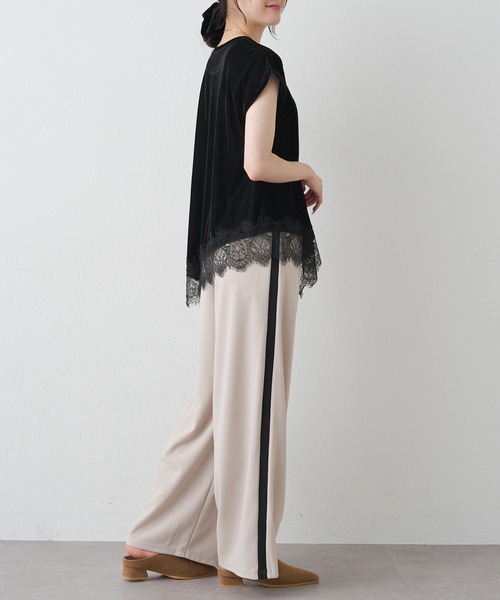 PUAL CE CIN(ピュアルセシン)の「レースヘムシアーベロアTシャツ(Tシャツ/カットソー・レディース・ブラック/ダークブラウン・MEDIUM)」の8枚目の写真