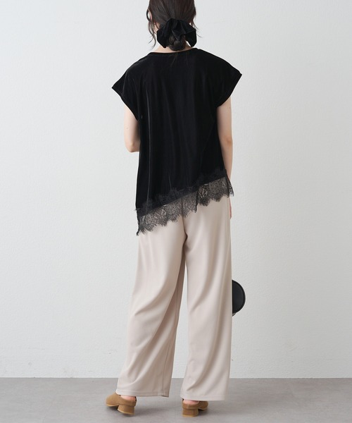 PUAL CE CIN(ピュアルセシン)の「レースヘムシアーベロアTシャツ(Tシャツ/カットソー・レディース・ブラック/ダークブラウン・MEDIUM)」の9枚目の写真