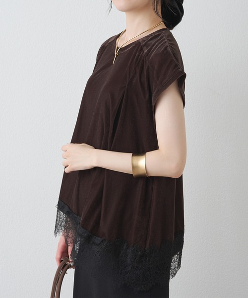 PUAL CE CIN(ピュアルセシン)の「レースヘムシアーベロアTシャツ(Tシャツ/カットソー・レディース・ブラック/ダークブラウン・MEDIUM)」の11枚目の写真