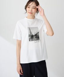 【ALCOLLAGEプリント】フォトプリントモックネックＴシャツ【すごツヤ・UVカット・接触冷感】