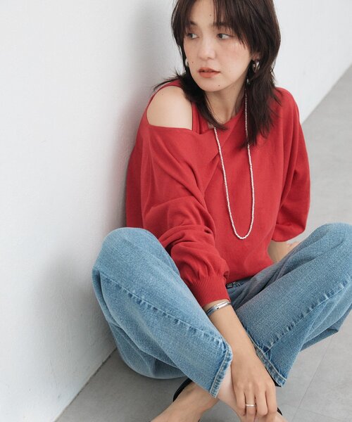 RIVE DROITE（リヴドロワ）の「【A・MONN】cropped KNIT（ニット/セーター・レディース・ブラック/オフホワイト/レッド・FREE）」の3枚目の写真