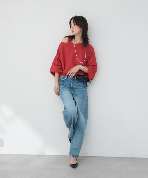 RIVE DROITE（リヴドロワ）の「【A・MONN】cropped KNIT（ニット/セーター・レディース・ブラック/オフホワイト/レッド・FREE）」の5枚目の写真
