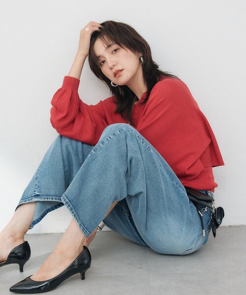 RIVE DROITE（リヴドロワ）の「【A・MONN】cropped KNIT（ニット/セーター・レディース・ブラック/オフホワイト/レッド・FREE）」の14枚目の写真