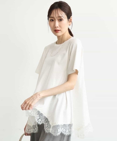 MK MICHEL KLEIN（エムケーミッシェルクラン）の「[洗える]イレヘムレースデザインカットソー（Tシャツ/カットソー・レディース・アイボリー/ブラック/ブラウン・38）」の2枚目の写真