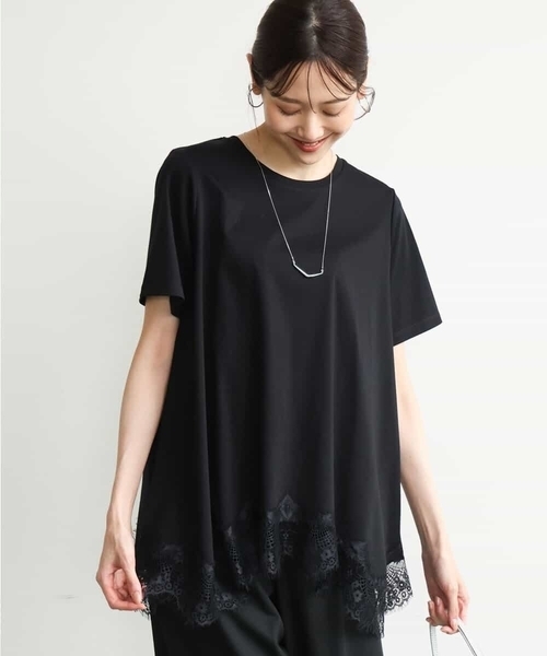 MK MICHEL KLEIN（エムケーミッシェルクラン）の「[洗える]イレヘムレースデザインカットソー（Tシャツ/カットソー・レディース・アイボリー/ブラック/ブラウン・38）」の3枚目の写真