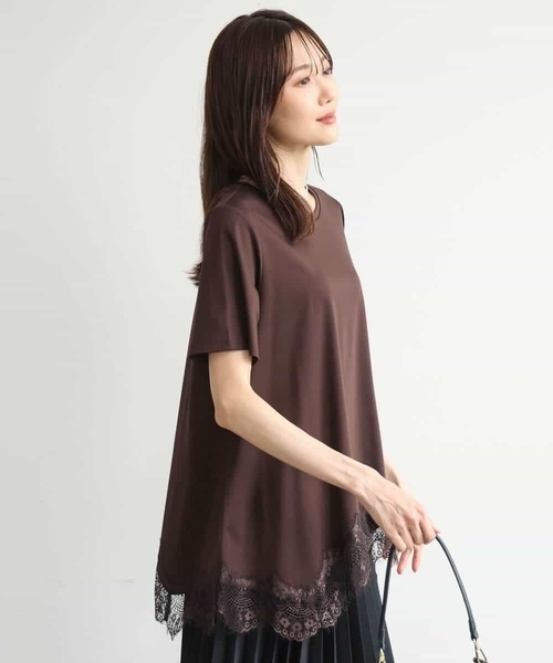 MK MICHEL KLEIN（エムケーミッシェルクラン）の「[洗える]イレヘムレースデザインカットソー（Tシャツ/カットソー・レディース・アイボリー/ブラック/ブラウン・38）」の4枚目の写真