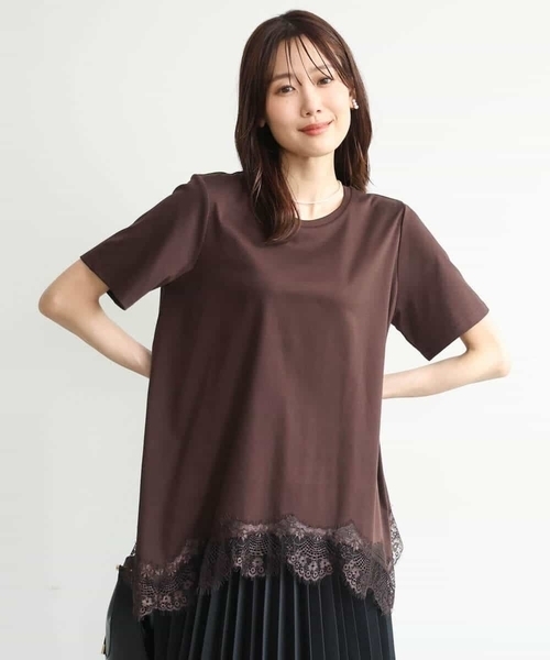MK MICHEL KLEIN（エムケーミッシェルクラン）の「[洗える]イレヘムレースデザインカットソー（Tシャツ/カットソー・レディース・アイボリー/ブラック/ブラウン・38）」の6枚目の写真