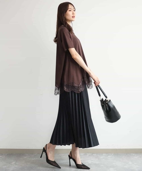 MK MICHEL KLEIN（エムケーミッシェルクラン）の「[洗える]イレヘムレースデザインカットソー（Tシャツ/カットソー・レディース・アイボリー/ブラック/ブラウン・38）」の8枚目の写真