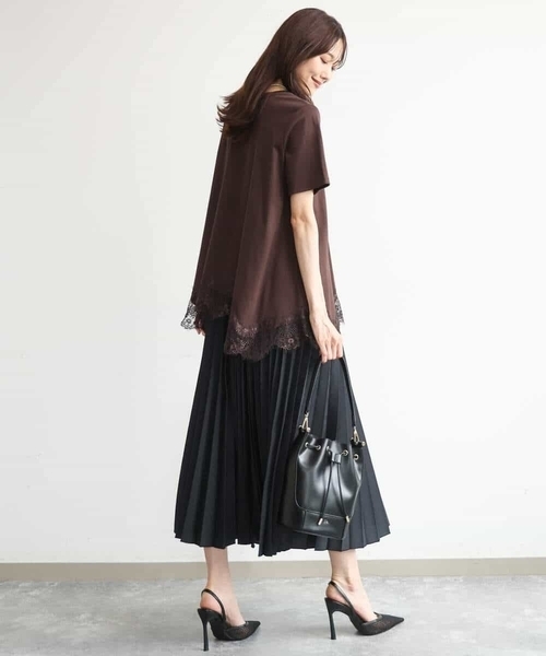 MK MICHEL KLEIN（エムケーミッシェルクラン）の「[洗える]イレヘムレースデザインカットソー（Tシャツ/カットソー・レディース・アイボリー/ブラック/ブラウン・38）」の9枚目の写真