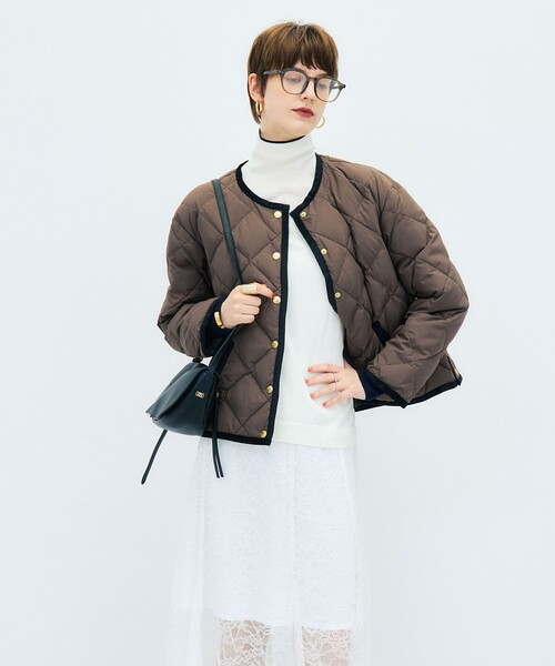 NOLLEY’S(ノーリーズ)の「【TAION×LIMONTA】別注ベロアパイピングショートダウン(ダウンジャケット/コート・レディース・ネイビー/カーキ/ブラック・FREE)」の8枚目の写真