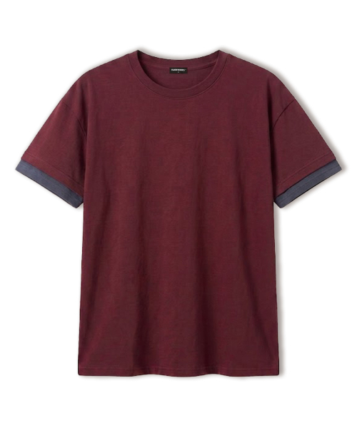 VANNWORKS（バンワークス）の「[クロップ] レイヤードロールアップ半袖Tシャツ (VS0301) バーガンディ（Tシャツ/カットソー・メンズ・その他・MEDIUM/LARGE/X-LARGE）」の2枚目の写真