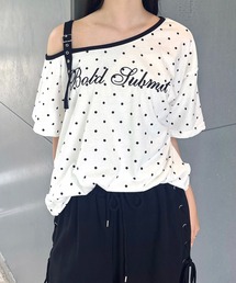 肩ベルト付刺繍ロゴTシャツ