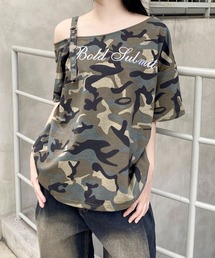肩ベルト付刺繍ロゴTシャツ