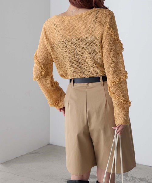 BONLECILL(ボンルシール)の「シアーチェックウェーブフリルシアーロンT(Tシャツ/カットソー・レディース・オレンジ/ブラック/ブルー/アイボリー・FREE)」の15枚目の写真