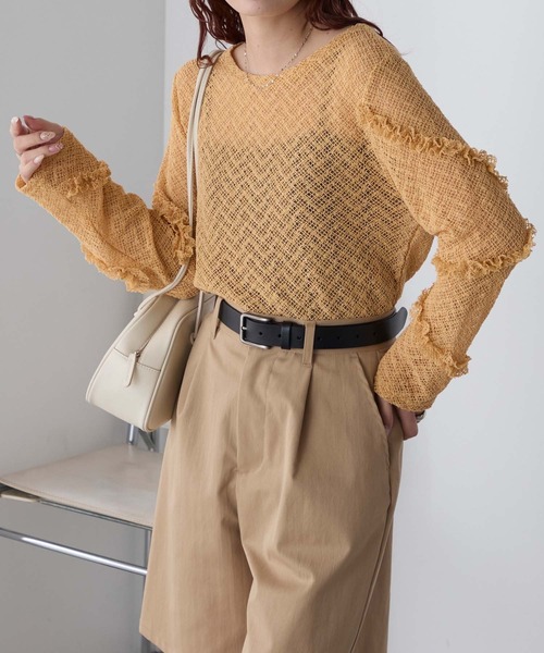 BONLECILL(ボンルシール)の「シアーチェックウェーブフリルシアーロンT(Tシャツ/カットソー・レディース・オレンジ/ブラック/ブルー/アイボリー・FREE)」の17枚目の写真