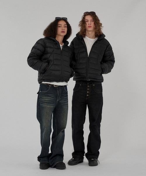 WISH FOR EVER(ウィッシュフォーエバー)の「MICROFIBER DRAW CODE PADDING HOODIE JACKET/マイクロファイバードローコードパディングフーディージャケット(ダウンジャケット/コート・メンズ・ネイビー/オリーブ/パープル/ブラック/グレー/ブルー・MEDIUM/LARGE/SMALL)」の8枚目の写真