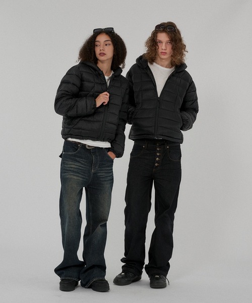 WISH FOR EVER(ウィッシュフォーエバー)の「MICROFIBER DRAW CODE PADDING HOODIE JACKET/マイクロファイバードローコードパディングフーディージャケット(ダウンジャケット/コート・メンズ・ネイビー/オリーブ/パープル/ブラック/グレー/ブルー・MEDIUM/LARGE/SMALL)」の14枚目の写真