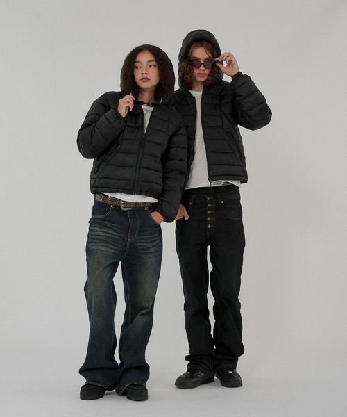 WISH FOR EVER(ウィッシュフォーエバー)の「MICROFIBER DRAW CODE PADDING HOODIE JACKET/マイクロファイバードローコードパディングフーディージャケット(ダウンジャケット/コート・メンズ・ネイビー/オリーブ/パープル/ブラック/グレー/ブルー・MEDIUM/LARGE/SMALL)」の15枚目の写真