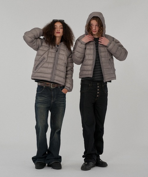 WISH FOR EVER(ウィッシュフォーエバー)の「MICROFIBER DRAW CODE PADDING HOODIE JACKET/マイクロファイバードローコードパディングフーディージャケット(ダウンジャケット/コート・メンズ・ネイビー/オリーブ/パープル/ブラック/グレー/ブルー・MEDIUM/LARGE/SMALL)」の9枚目の写真