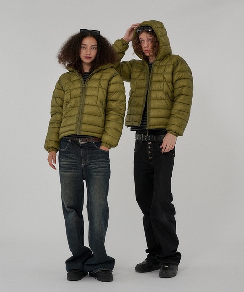 WISH FOR EVER(ウィッシュフォーエバー)の「MICROFIBER DRAW CODE PADDING HOODIE JACKET/マイクロファイバードローコードパディングフーディージャケット(ダウンジャケット/コート・メンズ・ネイビー/オリーブ/パープル/ブラック/グレー/ブルー・MEDIUM/LARGE/SMALL)」の10枚目の写真