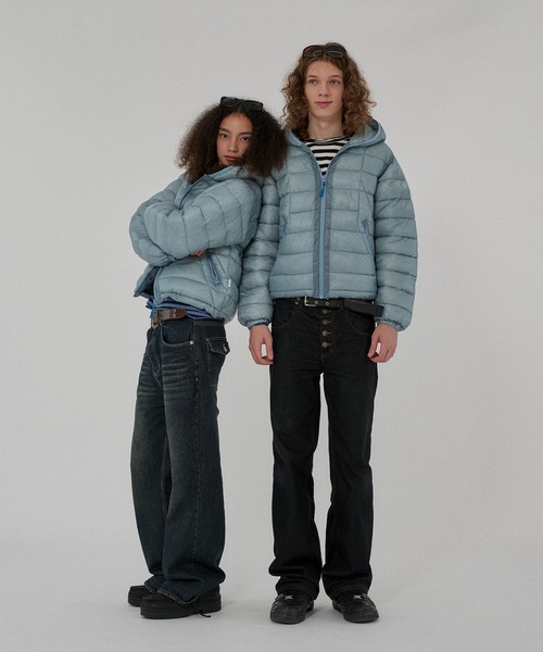 WISH FOR EVER(ウィッシュフォーエバー)の「MICROFIBER DRAW CODE PADDING HOODIE JACKET/マイクロファイバードローコードパディングフーディージャケット(ダウンジャケット/コート・メンズ・ネイビー/オリーブ/パープル/ブラック/グレー/ブルー・MEDIUM/LARGE/SMALL)」の12枚目の写真