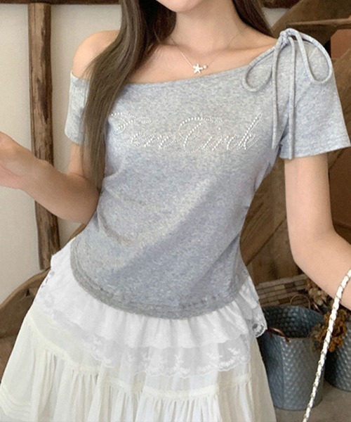 Miniministore(ミニミニストア)の「オフショルTロゴtシャツ肩リボントップス(Tシャツ/カットソー・レディース・ホワイト/ブラック/グレー・FREE)」の18枚目の写真