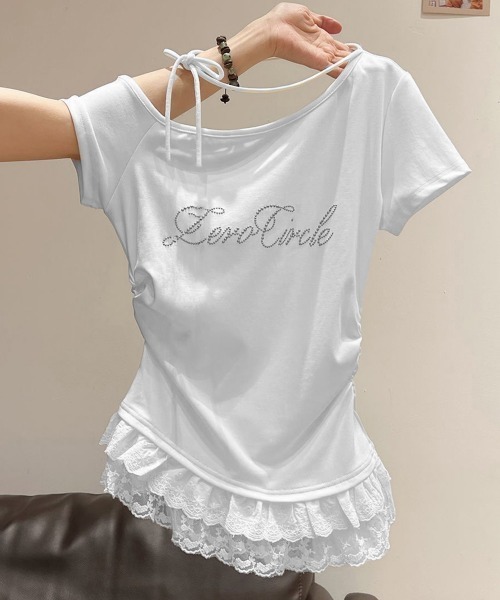 Miniministore(ミニミニストア)の「オフショルTロゴtシャツ肩リボントップス(Tシャツ/カットソー・レディース・ホワイト/ブラック/グレー・FREE)」の11枚目の写真