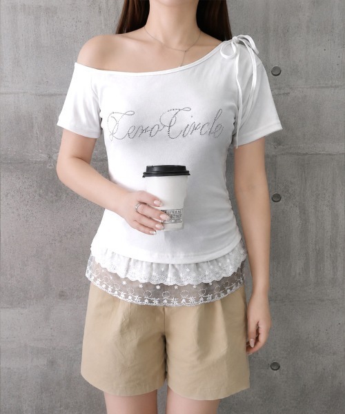 Miniministore(ミニミニストア)の「オフショルTロゴtシャツ肩リボントップス(Tシャツ/カットソー・レディース・ホワイト/ブラック/グレー・FREE)」の9枚目の写真