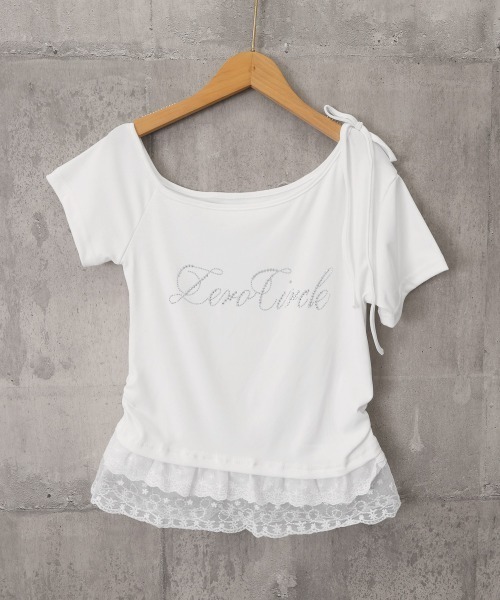 Miniministore(ミニミニストア)の「オフショルTロゴtシャツ肩リボントップス(Tシャツ/カットソー・レディース・ホワイト/ブラック/グレー・FREE)」の6枚目の写真