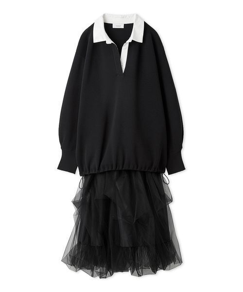 emmi(エミ)の「ラガーニットトップス×チュールタックスカートセット(ワンピース・レディース・オフホワイト/ダークネイビー・0/1)」の2枚目の写真