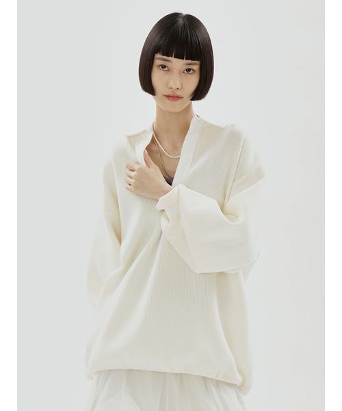 emmi(エミ)の「ラガーニットトップス×チュールタックスカートセット(ワンピース・レディース・オフホワイト/ダークネイビー・0/1)」の4枚目の写真
