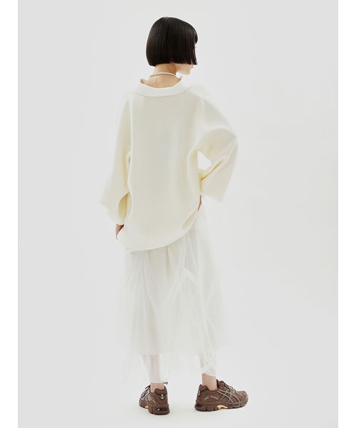 emmi(エミ)の「ラガーニットトップス×チュールタックスカートセット(ワンピース・レディース・オフホワイト/ダークネイビー・0/1)」の17枚目の写真