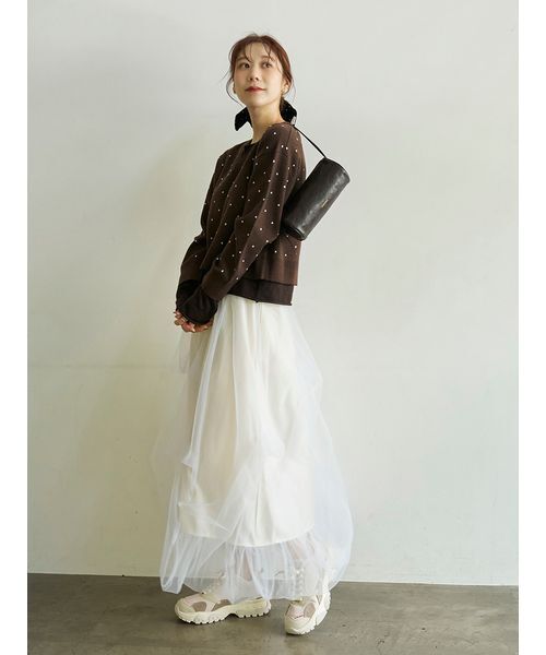 emmi(エミ)の「ラガーニットトップス×チュールタックスカートセット(ワンピース・レディース・オフホワイト/ダークネイビー・0/1)」の21枚目の写真