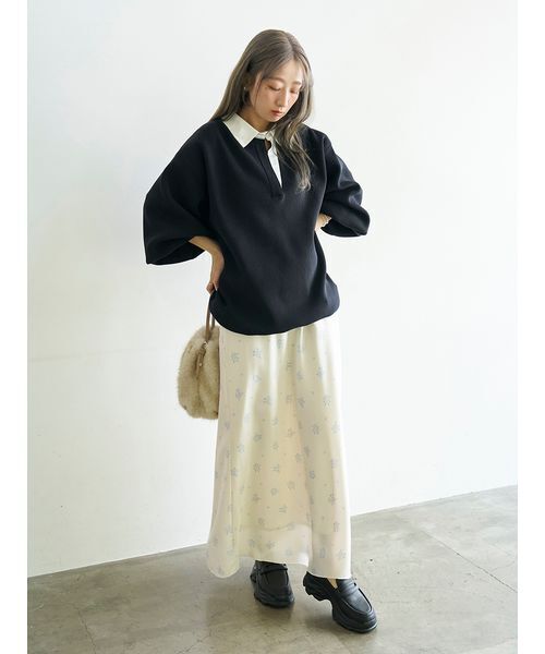 emmi(エミ)の「ラガーニットトップス×チュールタックスカートセット(ワンピース・レディース・オフホワイト/ダークネイビー・0/1)」の22枚目の写真