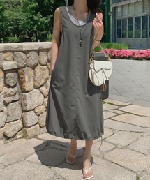 【タンクトップセット】 バルーンワンピース ノースリーブワンピース リブタンクトップ セット ワンピース タンクトップ ノースリーブ ドローストリング レイヤード 夏 夏服