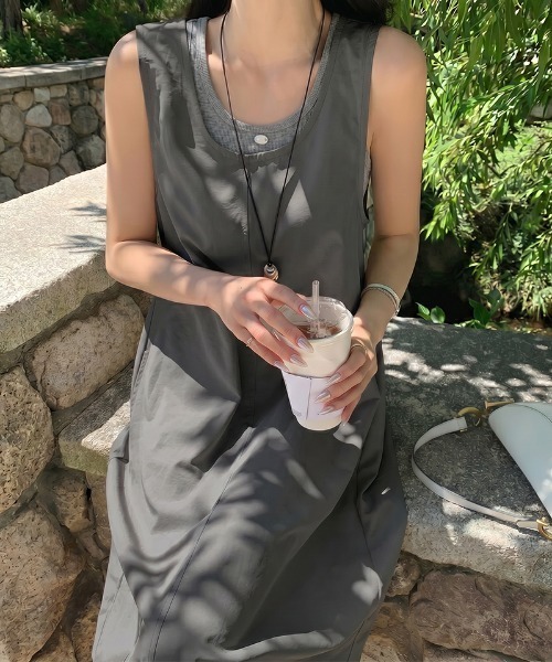 COCOMOMO（ココモモ）の「【タンクトップセット】 バルーンワンピース ノースリーブワンピース リブタンクトップ セット ワンピース タンクトップ ノースリーブ ドローストリング レイヤード 夏 夏服（ワンピース・レディース・ダークグレー・FREE）」の17枚目の写真