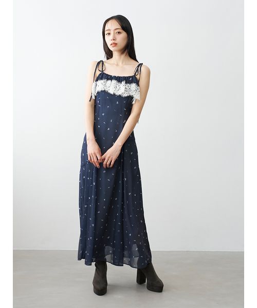 SNIDEL(スナイデル)の「レースフリルチェックキャミワンピース(ワンピース・レディース・ネイビー/グレー/ベージュ・0/1)」の1枚目の写真