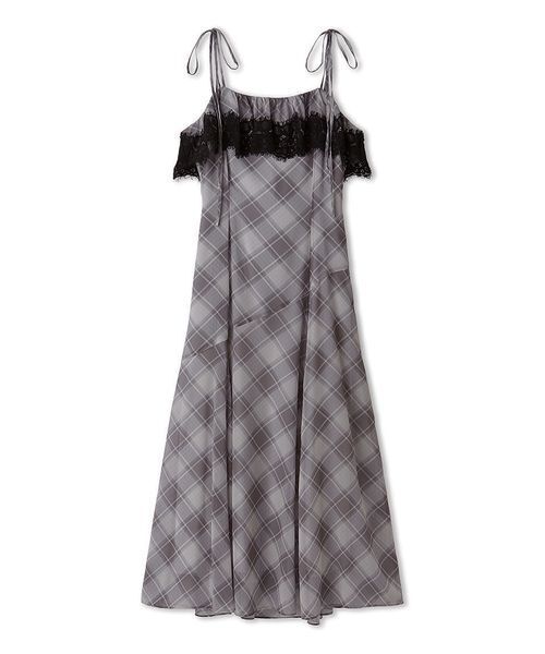 SNIDEL(スナイデル)の「レースフリルチェックキャミワンピース(ワンピース・レディース・ネイビー/グレー/ベージュ・0/1)」の2枚目の写真