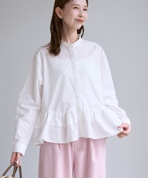 ROPE' PICNIC（ロペピクニック）の「バンドカラー フリル ペプラム シャツ ブラウス UVケア イージーケア リンクコーデ（シャツ/ブラウス）」