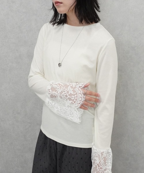 SELECT LEVERY(セレクトリベリー)の「異素材袖レースリブプルオーバー(Tシャツ/カットソー・レディース・ブラック/オフホワイト/グレー・FREE)」の14枚目の写真