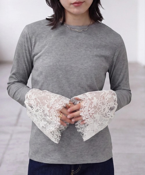 SELECT LEVERY(セレクトリベリー)の「異素材袖レースリブプルオーバー(Tシャツ/カットソー・レディース・ブラック/オフホワイト/グレー・FREE)」の18枚目の写真