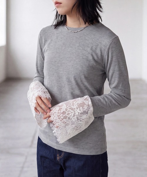 SELECT LEVERY(セレクトリベリー)の「異素材袖レースリブプルオーバー(Tシャツ/カットソー・レディース・ブラック/オフホワイト/グレー・FREE)」の19枚目の写真