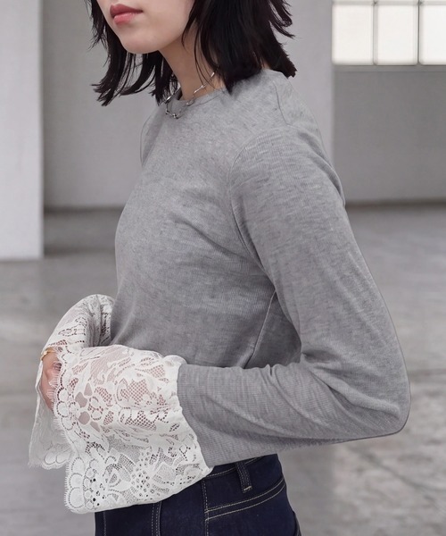 SELECT LEVERY(セレクトリベリー)の「異素材袖レースリブプルオーバー(Tシャツ/カットソー・レディース・ブラック/オフホワイト/グレー・FREE)」の21枚目の写真