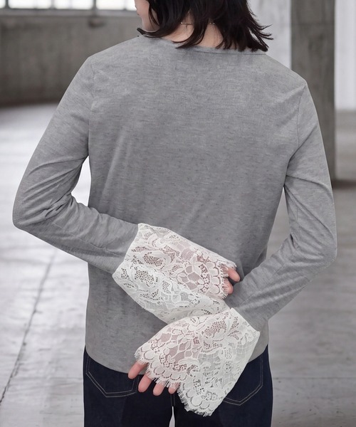 SELECT LEVERY(セレクトリベリー)の「異素材袖レースリブプルオーバー(Tシャツ/カットソー・レディース・ブラック/オフホワイト/グレー・FREE)」の22枚目の写真