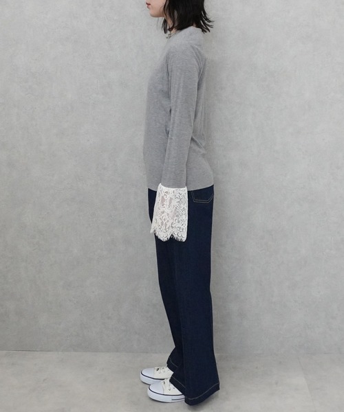 SELECT LEVERY(セレクトリベリー)の「異素材袖レースリブプルオーバー(Tシャツ/カットソー・レディース・ブラック/オフホワイト/グレー・FREE)」の6枚目の写真